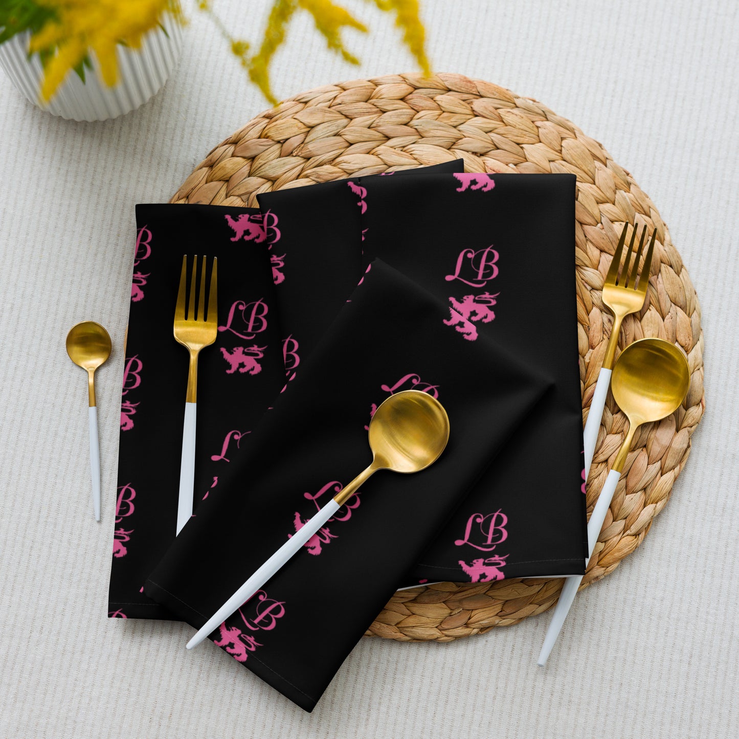 Lady Banneker Cloth napkin Set (Black-Pink)