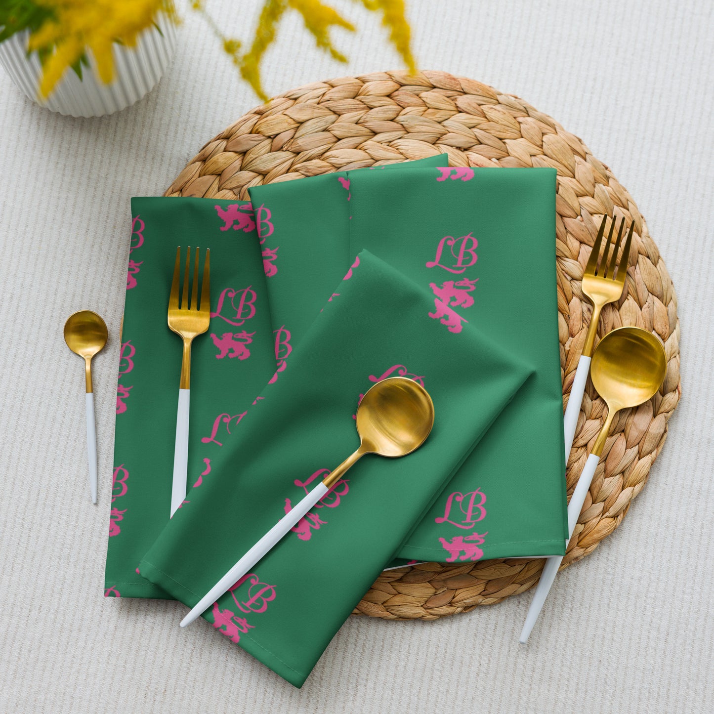 Lady Banneker Cloth Napkin Set (Green-Pink)