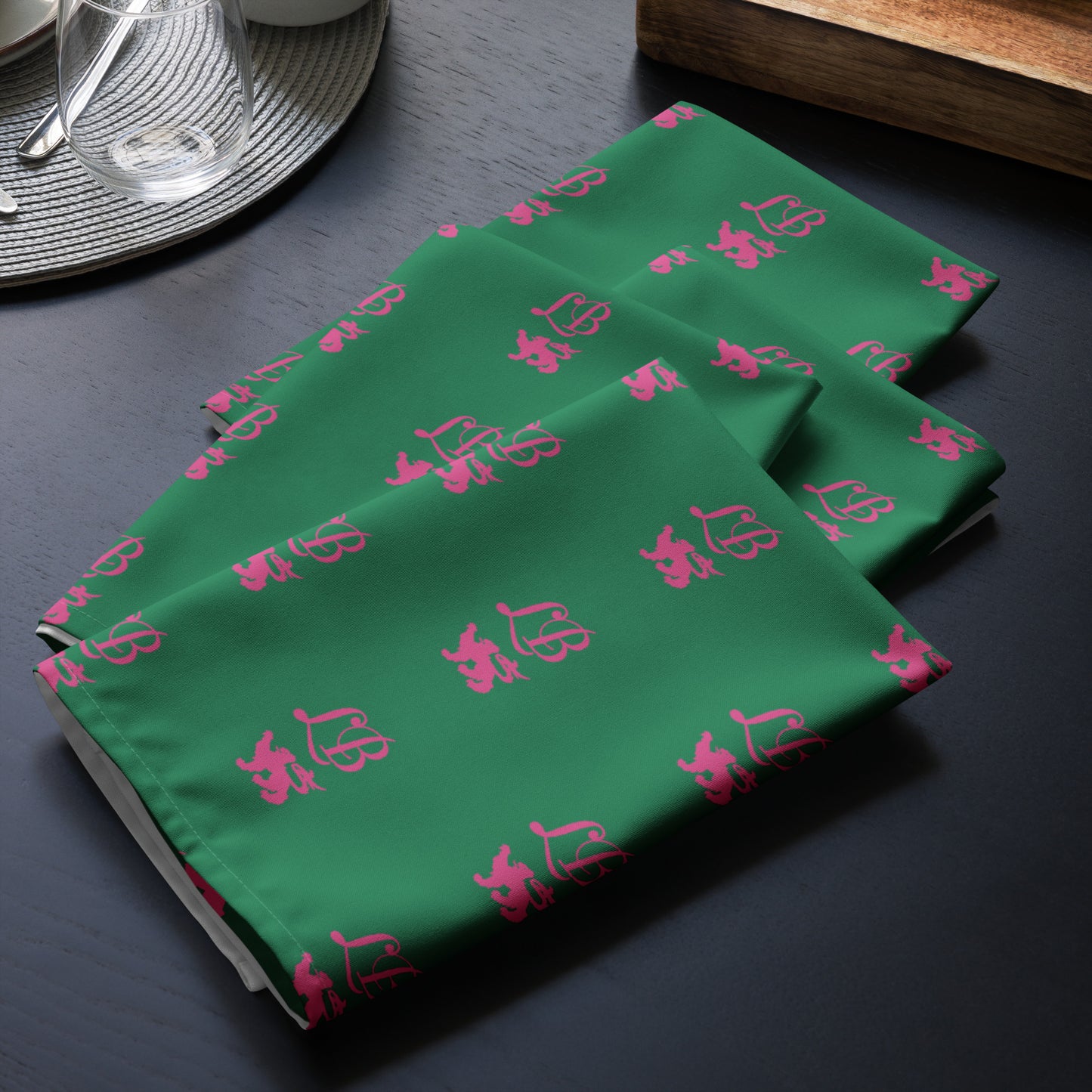 Lady Banneker Cloth Napkin Set (Green-Pink)