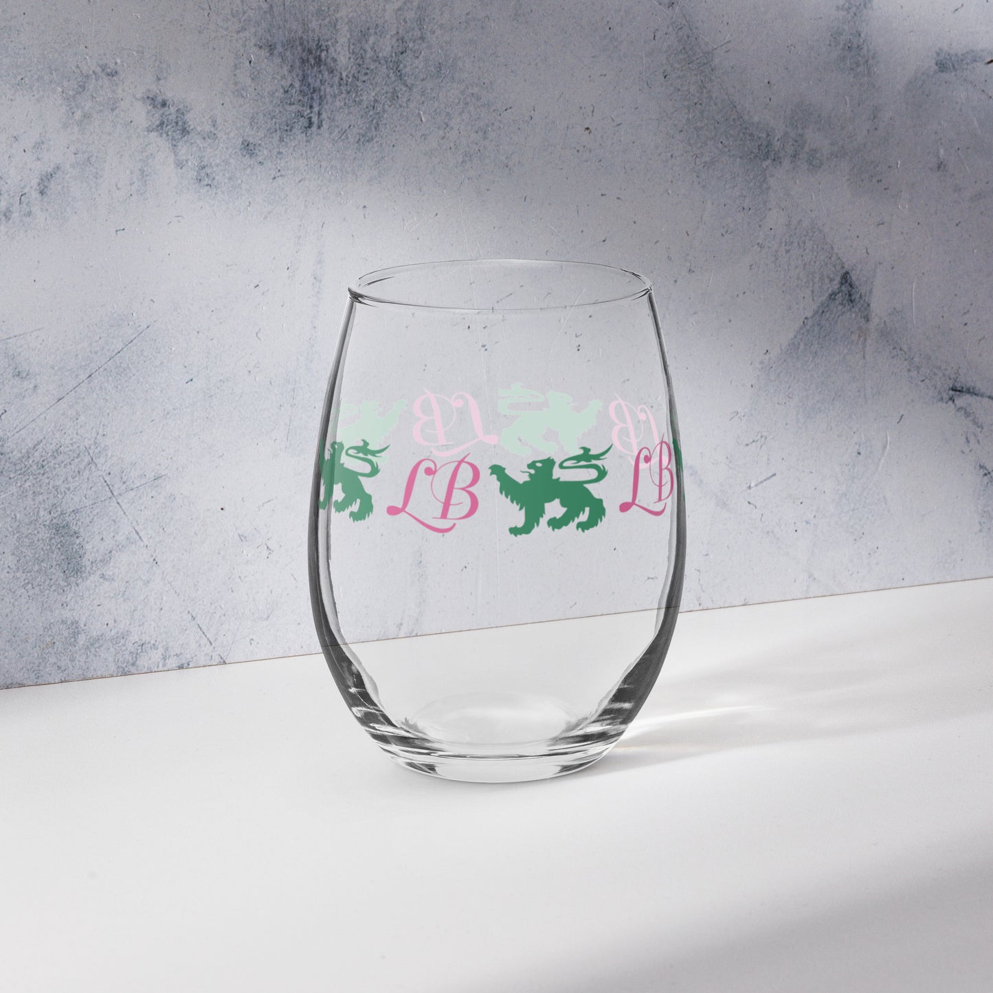 Lady Bannecker Stemless Wine Glass (Green-Pink)